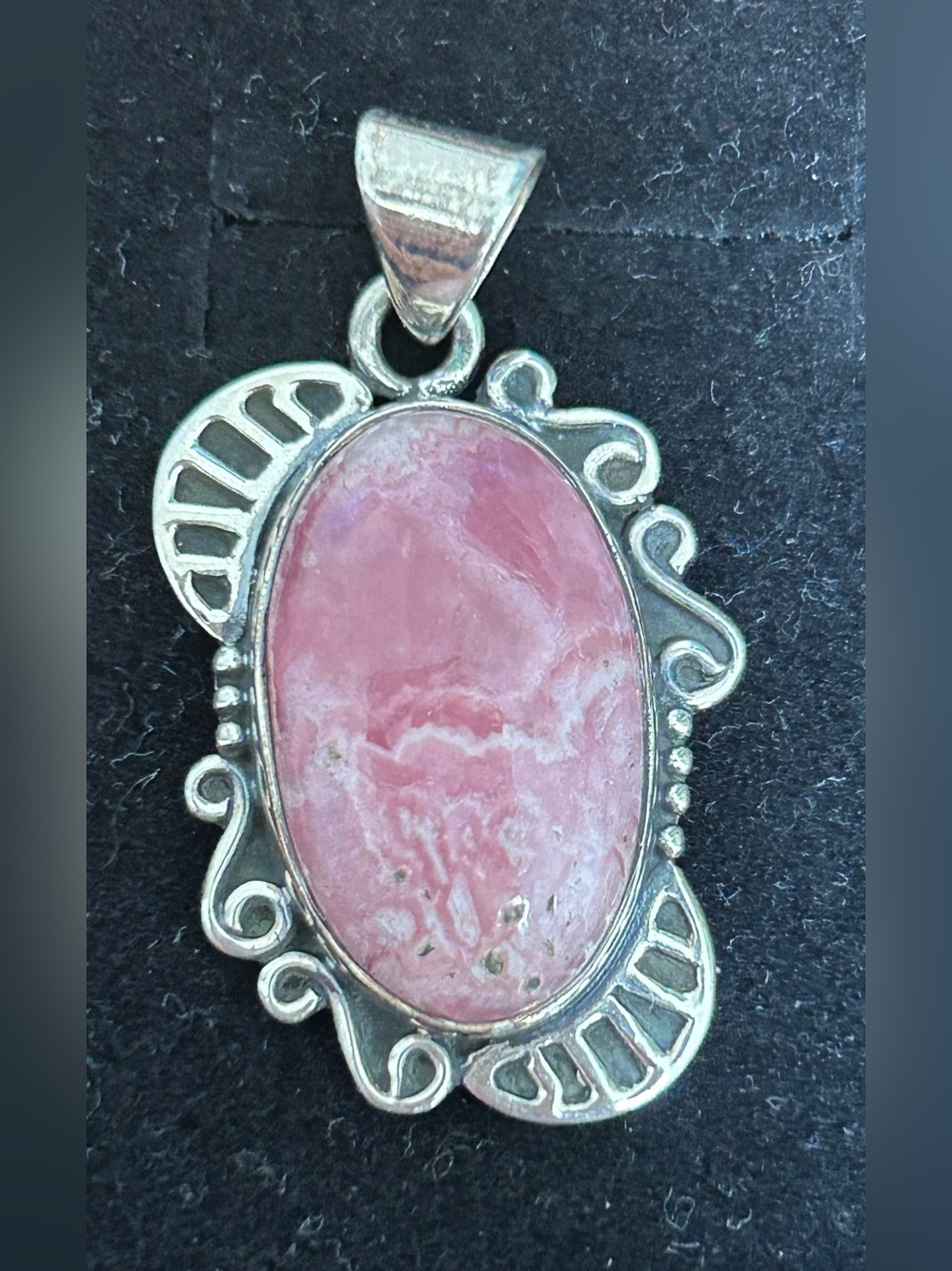 Rhodochrosite and sterling silver pendant. Marked 925. Brand New